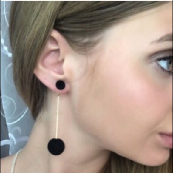 (B1) Black Velvet Ball Earrings - Picture 2 of 3